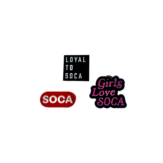 3 Pin Pack Combo (Loyal To Soca, Girls Love Soca & SOCA)